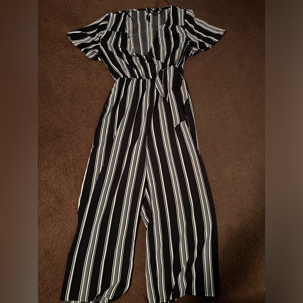 Black White Striped Jumpsuit